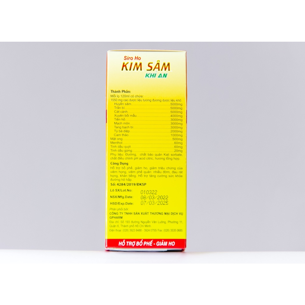 Siro ho Kim Sâm Khí An Hỗ trợ bổ phế, giảm ho, giảm triệu chứng viêm họng, viêm phế quản