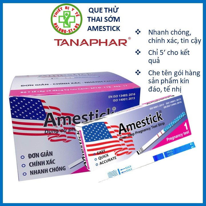 Que thử thai Amestick, Dụng cụ phát hiện thai sớm nhanh chóng, chính xác - Combo 5 hộp - Hàng chính hãng Dược TANAPHAR