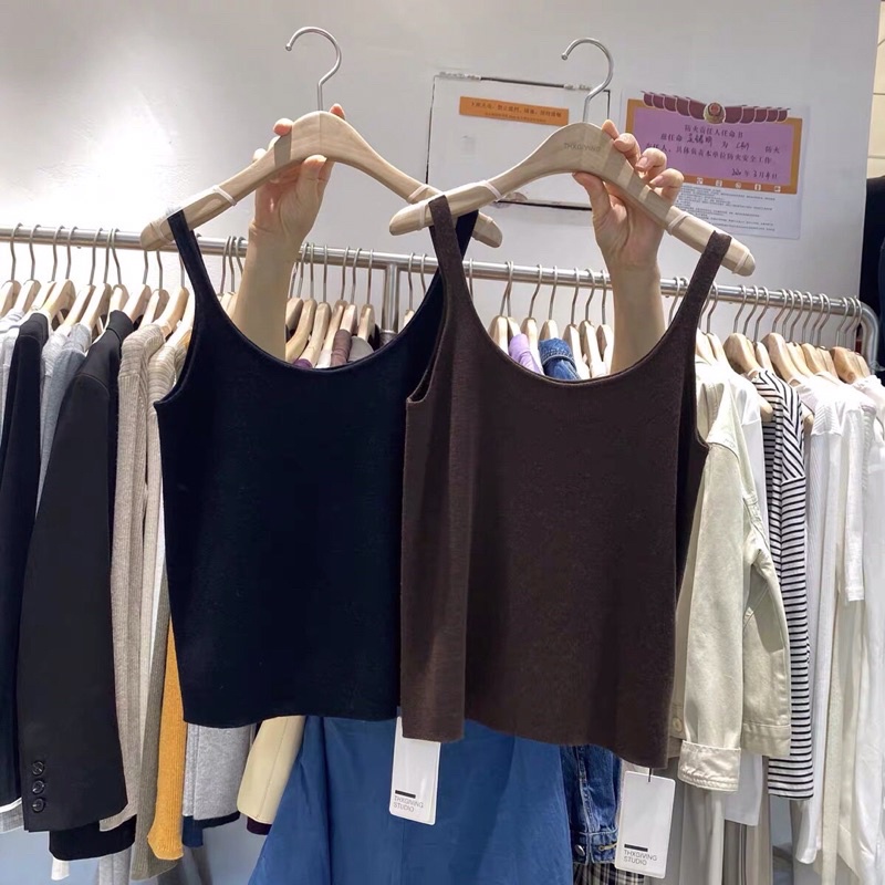 [Ảnh thật/Video] Áo hai dây len sát nách phong cách trẻ trung