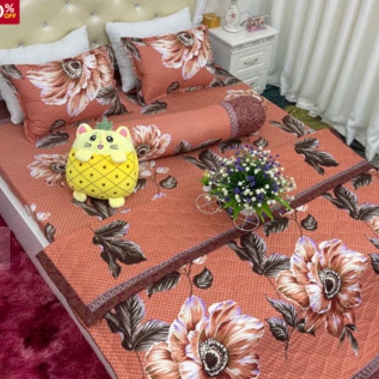 Bộ Chăn Ga Gối Hè Thu 5 Món (Gồm 1 Chăn hè chần bông+ 1 Ga bo chun+ 2 Vỏ gối nằm+1 Vỏ gối ôm)