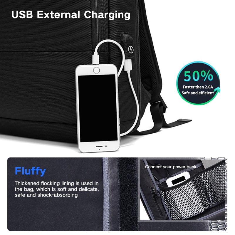 Balo Laptop 15.6 inch Có Cổng Sạc USB Cho Nam