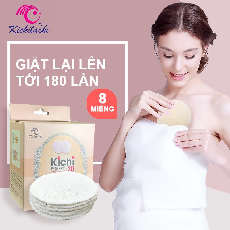 Miếng Lót Thấm Sữa Giặt Được Kichilachi Bằng Vải, Miếng Dán Thấm Sữa Siêu Thấm Hút [8 MIẾNG/HỘP]