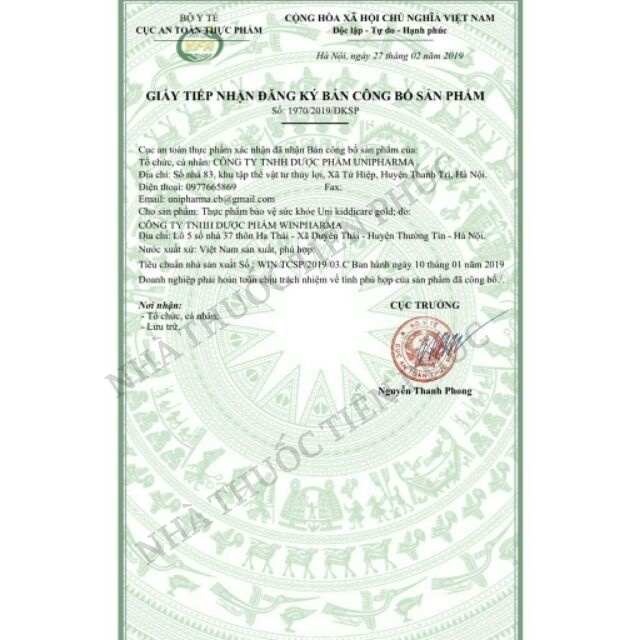 Siro Uni Kiddicare gold - Giúp bé ăn ngon, bổ sung kẽm cho bé, hết biếng ăn, lười ăn, tăng cường đề kháng Hộp 20 gói