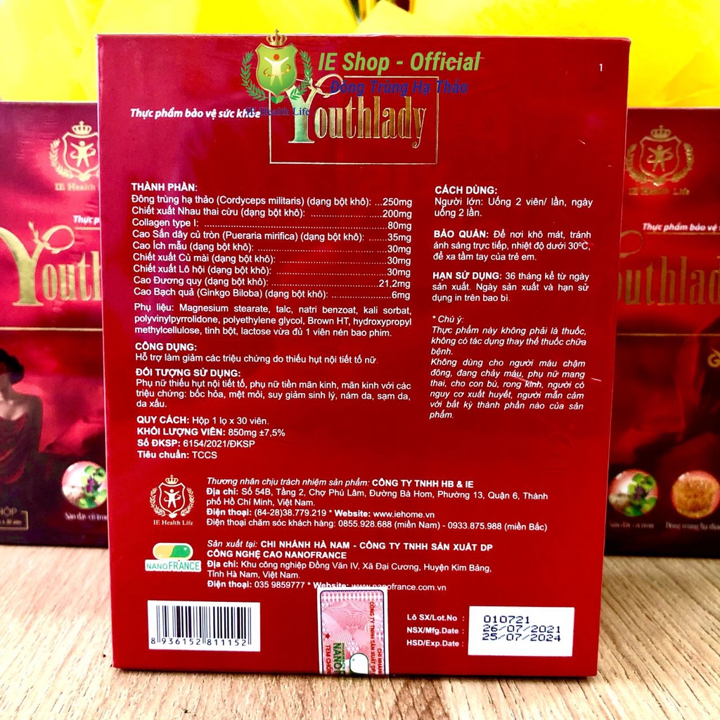 Viên uống tăng cường nội tiết tố nữ YouthLady - tăng cường sinh lý nữ (Sản phẩm đạt chuẩn GMP) - hộp 30 viên