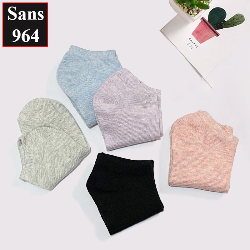 Tất vớ nữ cổ ngắn trơn mỏng mát cho mùa hè Sans964 cotton nhiều màu trắng đen xám hồng cam tím xanh vintage đẹp xinh xắn