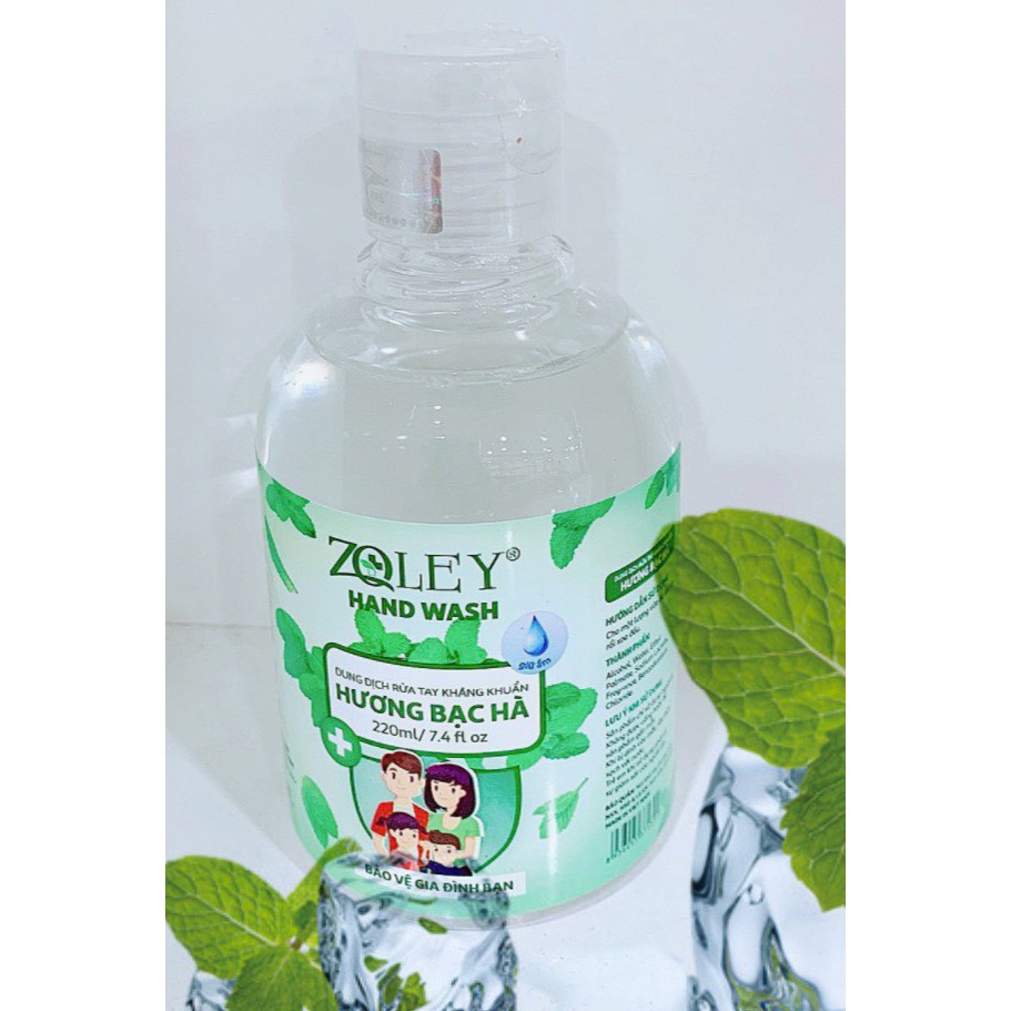 [Mã COS2405 giảm 8% đơn 300K] Nước rửa tay khô Zoley 220ml - Hương Bạc Hà