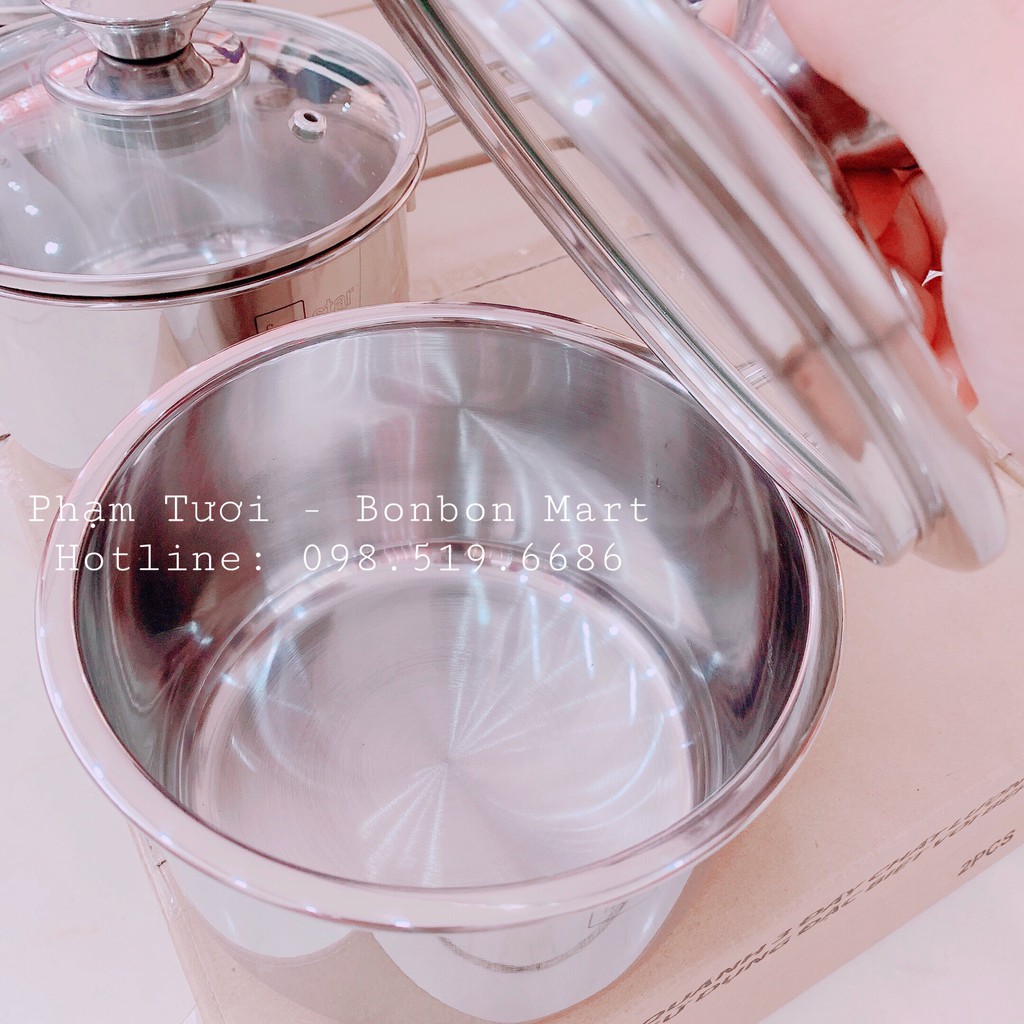 Nồi nấu bột, cháo inox 3 đáy 14cm five star hàng loại 1 dày dặn, sáng bóng phân phối chính hãng Bonbon Mart