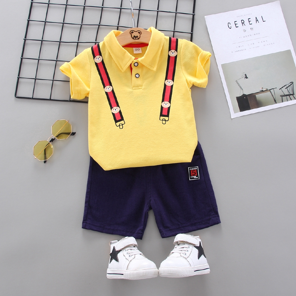 High quality baby fashion Korean cotton short-sleeved POLO cotton casual shorts 2-piece set