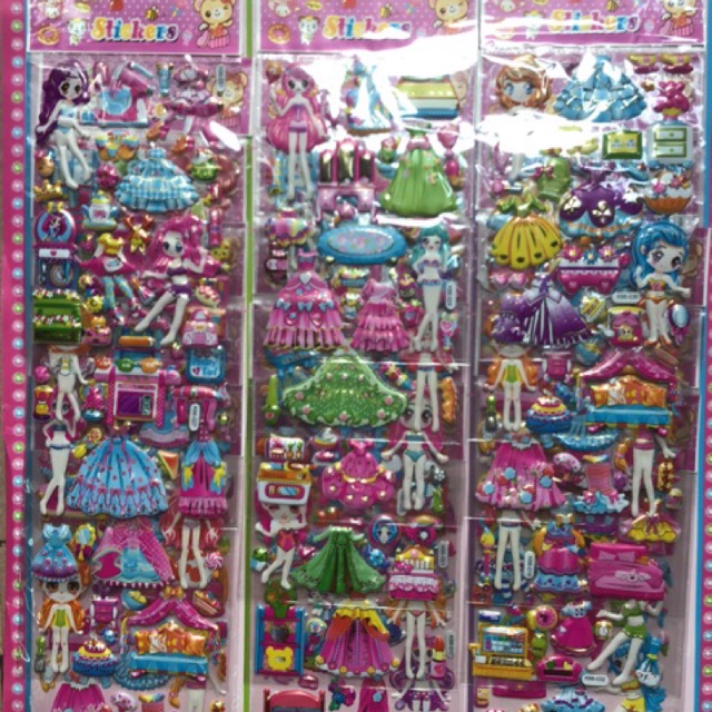 Vỉ đồ chơi dán mẫu búp bê nổi 3D 18miếng