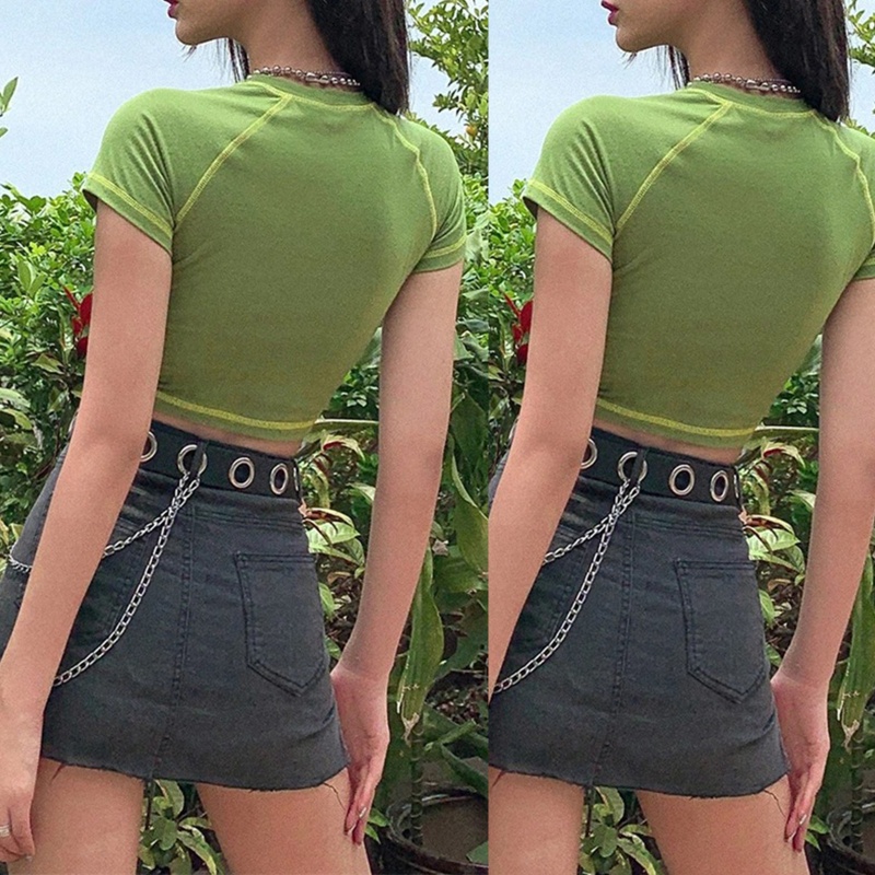 Áo Thun Crop Top Tay Ngắn In Họa Tiết Hoạt Hình Phong Cách Harajuku Nhật Bản Thời Trang Mùa Hè Cho Nữ