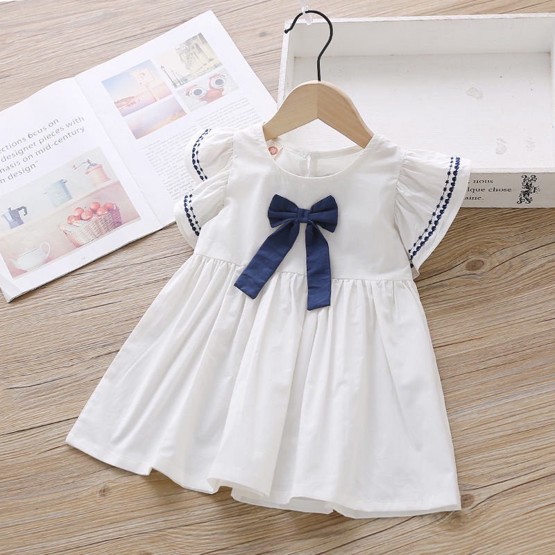 váy bé gái mùa hè hàn quốc QC-KIDS, đầm cho bé chất cotton thắt nơ 2 màu trắng tím than 8-18kg