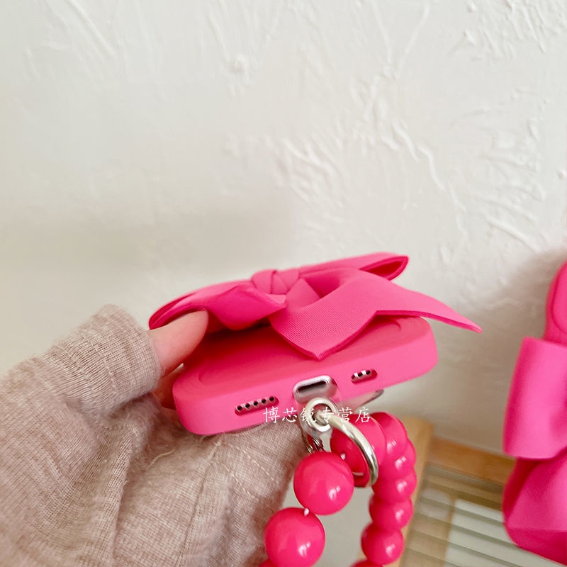 Ốp Điện Thoại Mềm Họa Tiết Hoa Hồng Thắt Nơ Đỏ Nữ Tính Gắn Dây Đeo Cổ Tay Cho Iphone 13 11 12promax xr xs 14