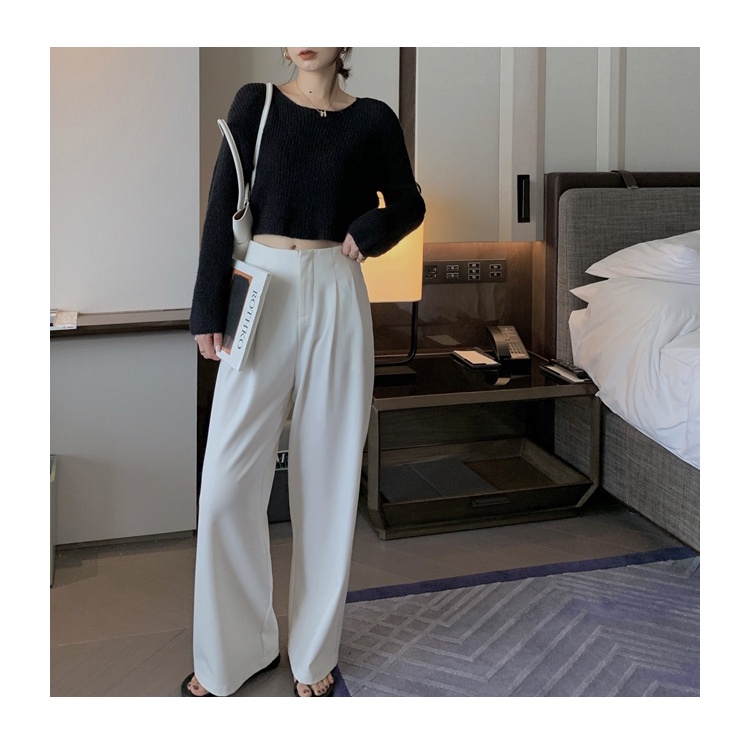 Áo croptop dệt kim mỏng cổ tròn phong cách Hàn Quốc thời trang mùa thu cao cấp cho nữ
