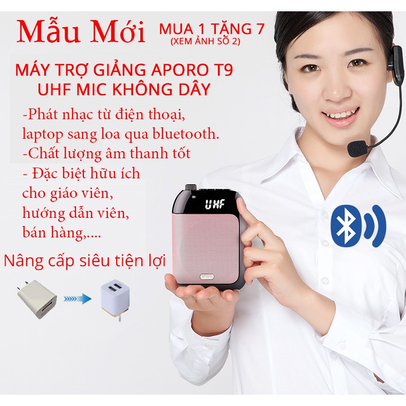 Máy trợ giảng Aporo T9 UHF mic không dây có BLUETOOTH