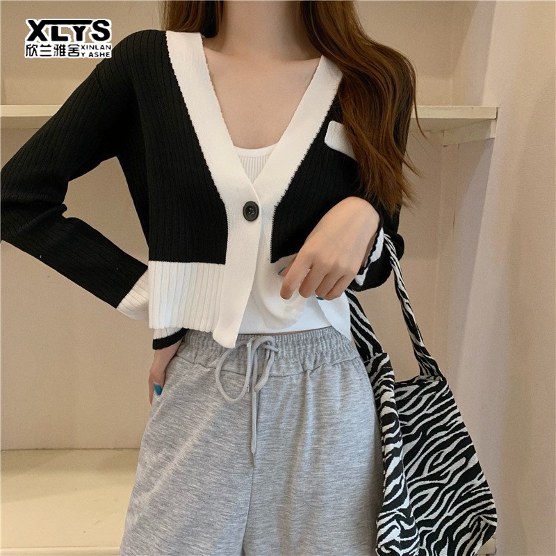 Áo khoác cardigan Xinlanyashe dệt kim mỏng tay dài thời trang thu đông Hàn Quốc mới 2022 áo len cổ trái tim nữ