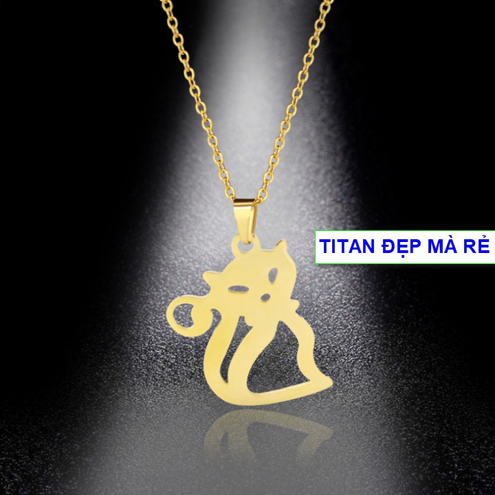 Dây chuyền mặt mèo titan nữ ngộ nghĩnh đáng yêu - Hàng titan vàng 18k sáng bóng đẹp - Cam kết 1 đổi 1 nếu đen và gỉ sét