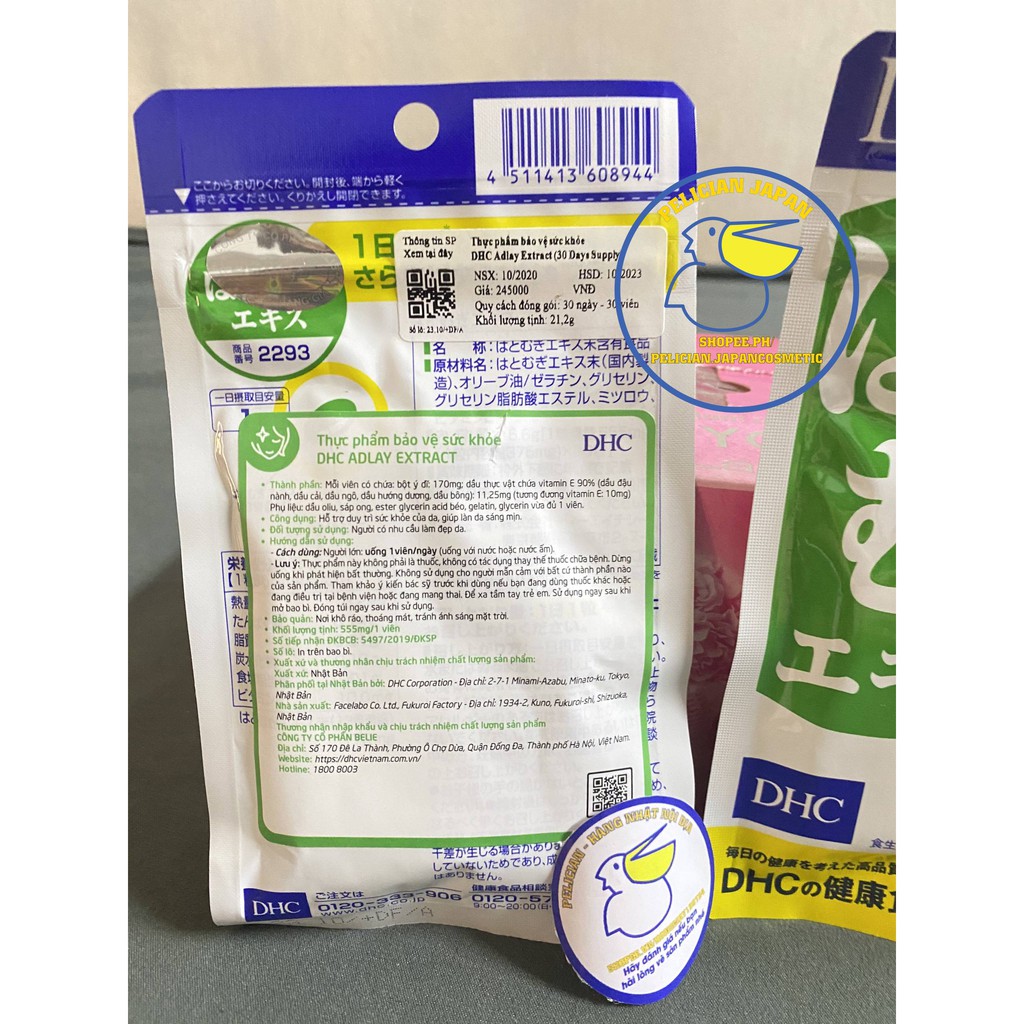 VIÊN UỐNG TRẮNG DA DHC  Adlay Extract
