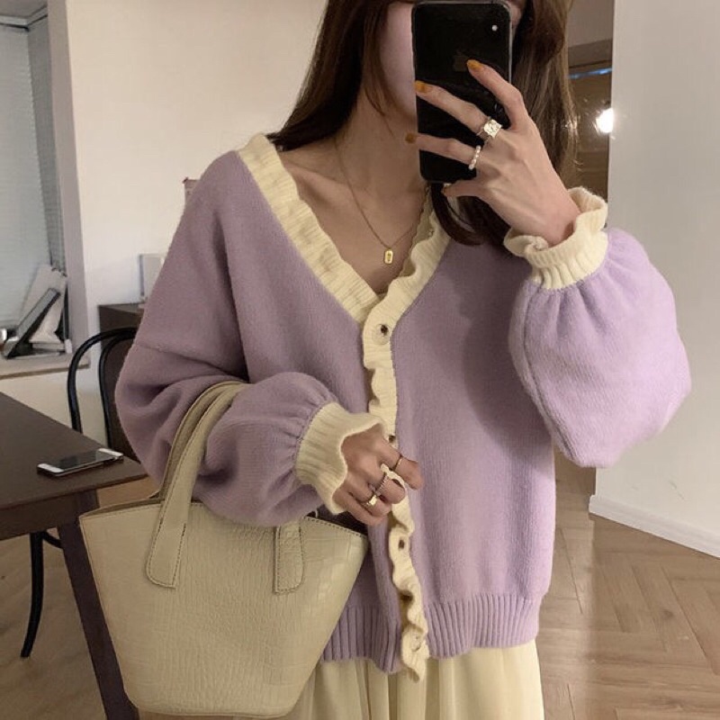 OD | ảnh thật cuối Áo Khoác Cardigan Nữ Phối Màu