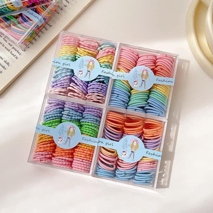 Hộp 100 chun tóc Sweet baby sắc màu hộp vuông