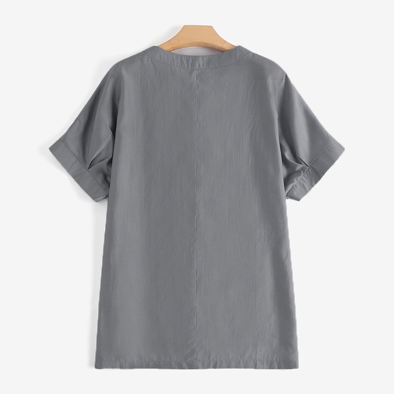 Áo kiểu Zanzea ngắn tay cổ chữ V màu trơn phong cách Hàn Quốc cổ điển thời trang cho nữ