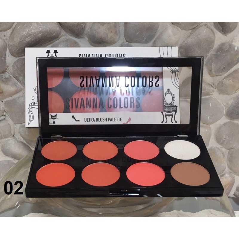 Bảng Phấn Má Hồng Và Tạo Khối 8 Ô Sivanna Ultra Brush Palette HF319