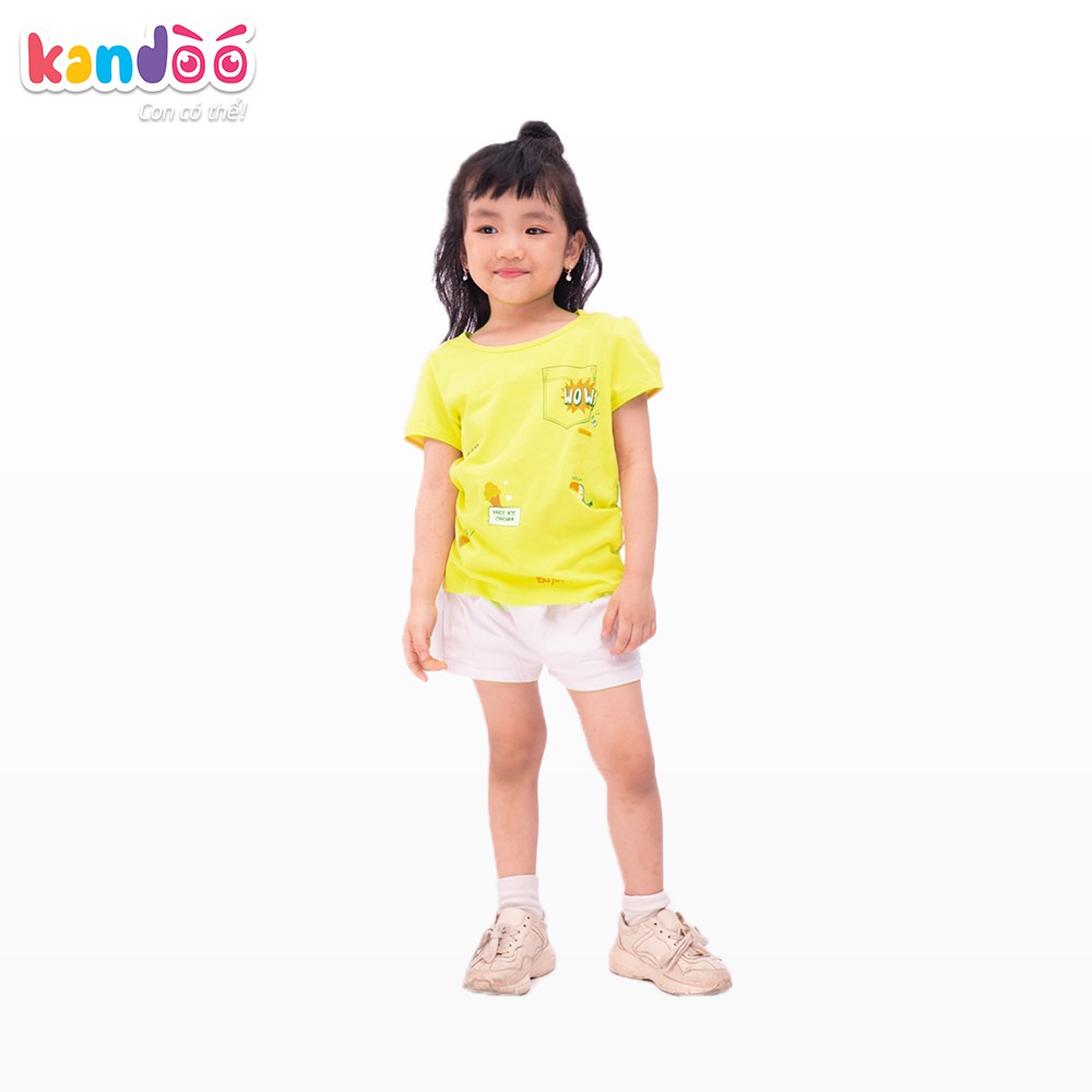 Áo T-shirt bé gái KANDOO màu vàng, in hình đáng yêu thoải mái hoạt động, 100% cotton cao cấp mềm mịn,thoáng mát-DGTS1737