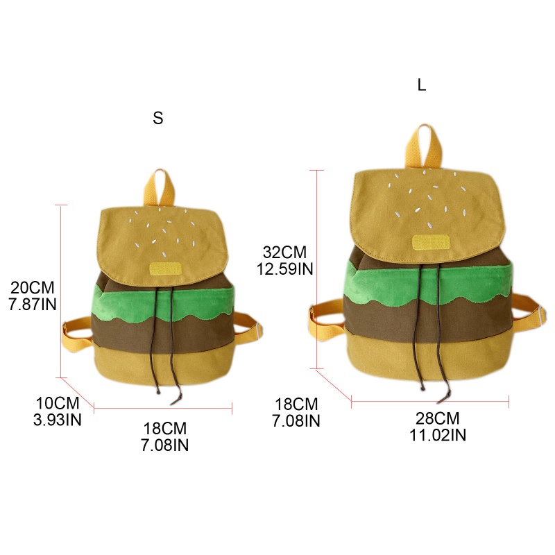 Ba Lô Dây Rút Vải Canvas Sức Chứa Lớn Hình Hamburger Dùng Mua Sắm