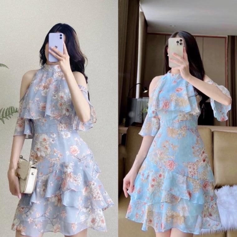 Váy đầm khoét vai, đi biển ,voan hoa tiểu thư sang chảnh,nổi bật, Linstore thiết kế V4 98.Studio