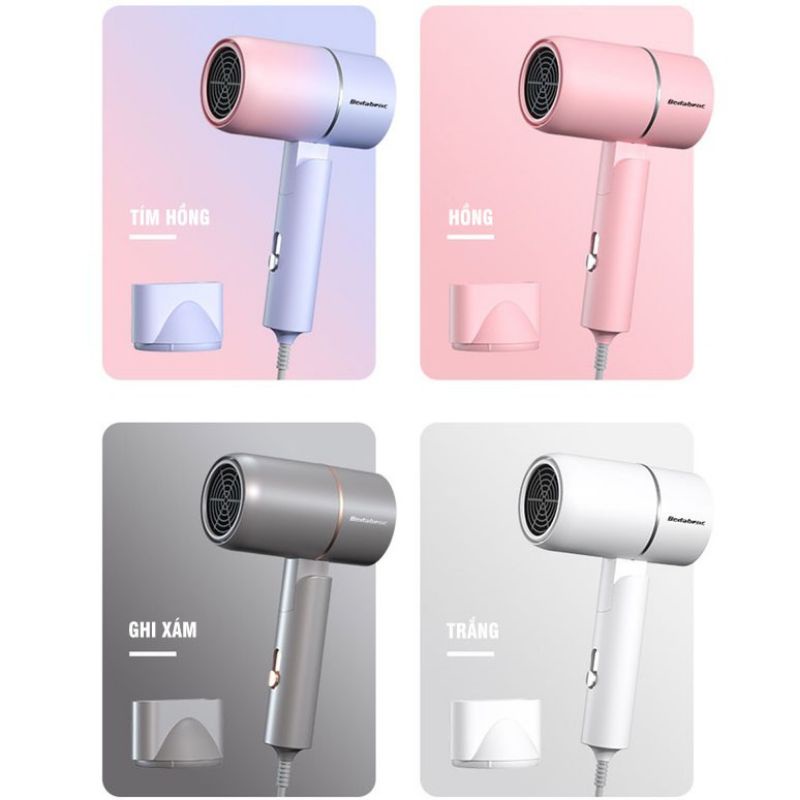 Máy Sấy Tóc Mini Cầm Tay Gập Gọn Bedabenc, Tím Hồng - Hồng - Trắng - Ghi