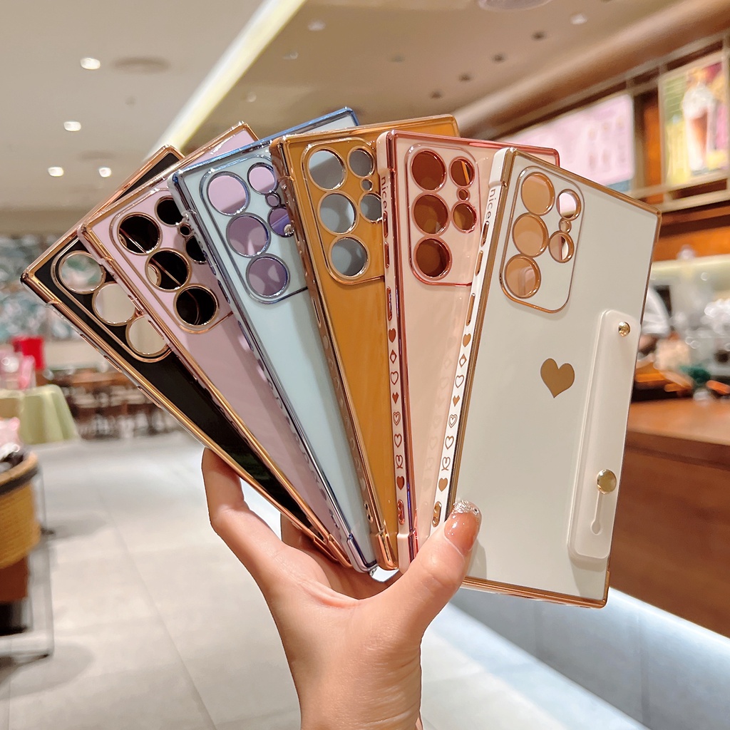 Ốp Điện Thoại Vuông Mềm Hình Trái Tim Dễ Thương Có Dây Đeo Cổ Tay Cho Samsung Galaxy A53 A13 A52 A12 5G S21 S22 Ultra Plus S21FE S20FE