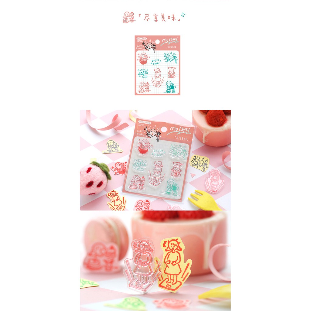 Con Dấu Nhựa Clear Stamp  CardLover - My Life ! Bộ Con Dấu Dễ Thương Phụ Kiện Trang Trí Sổ Bullet Journal