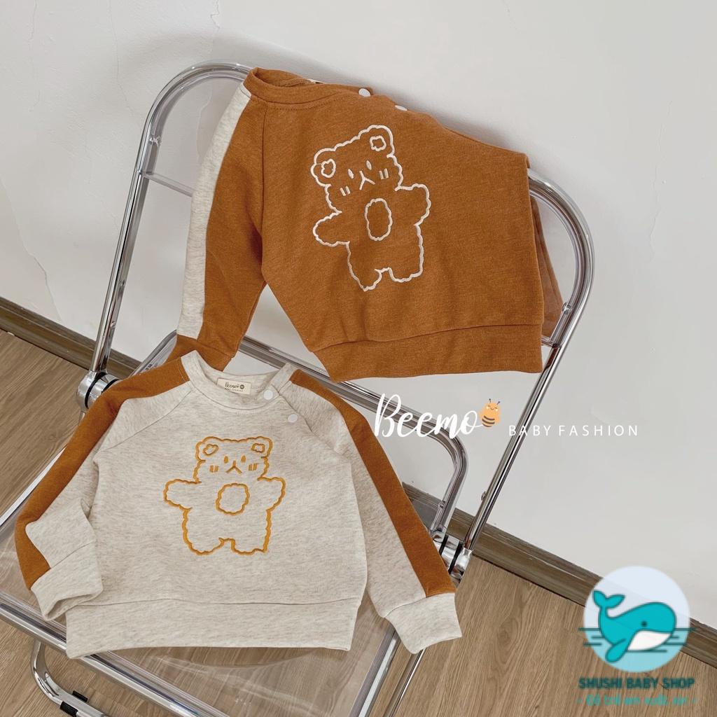 [Có sẵn] [Ảnh thật] Bộ Nỉ Cotton Bé Trai Bé Gái Thêu Gấu Hàn Quốc Beemo Cực Ngầu