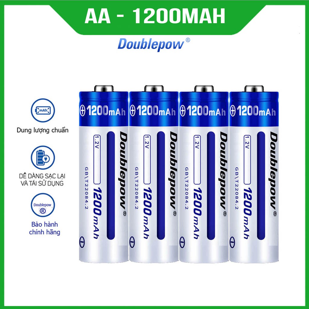 [Hàng chuẩn] Hộp 4 viên Pin AA sạc lại Doublpow dung lượng 1200mAh