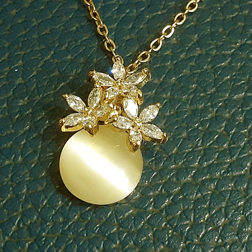 Dây chuyền nữ titan màu vàng hoa pha lê rớt đá siêu đẹp bền màu, hợp thời trang, dễ phối đồ