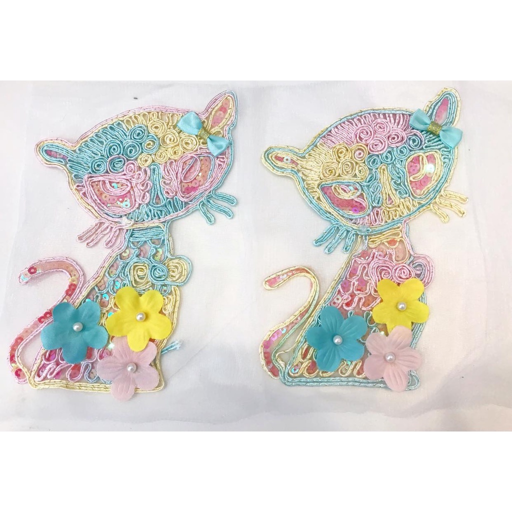 ⚡HOT⚡Hình thêu đính kết màu pastel xinh xắn họa tiết mèo giá 7k/con kích thước 15x20cm