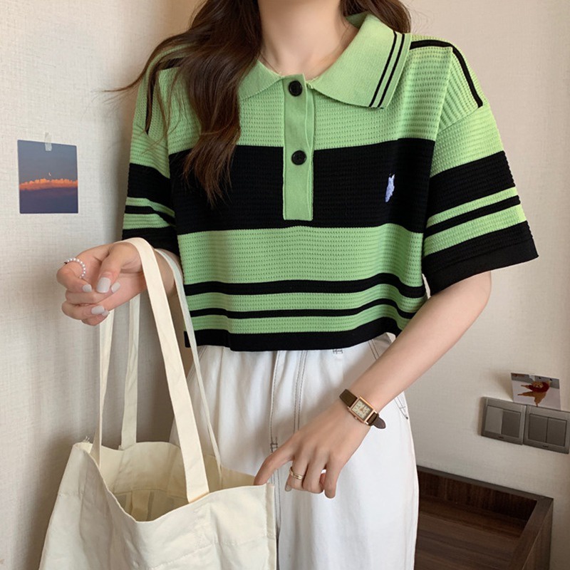 Áo Thun Tay Ngắn Họa Tiết Sọc Thời Trang Hàn Quốc Cho Nữ