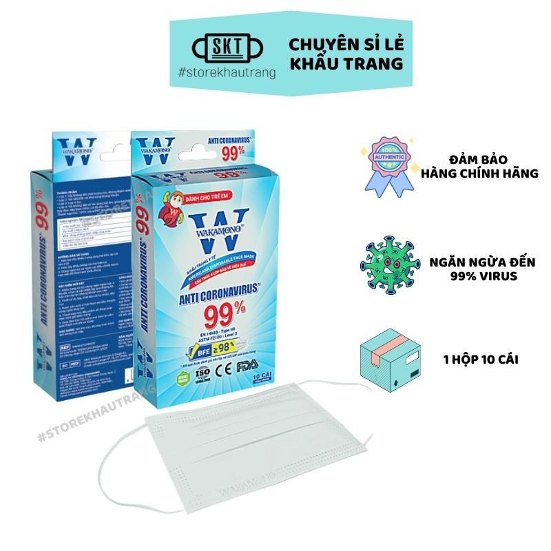 Khẩu Trang Y Tế WAKAMONO Chính Hãng Kháng 99% Virus - Hộp 10 Cái