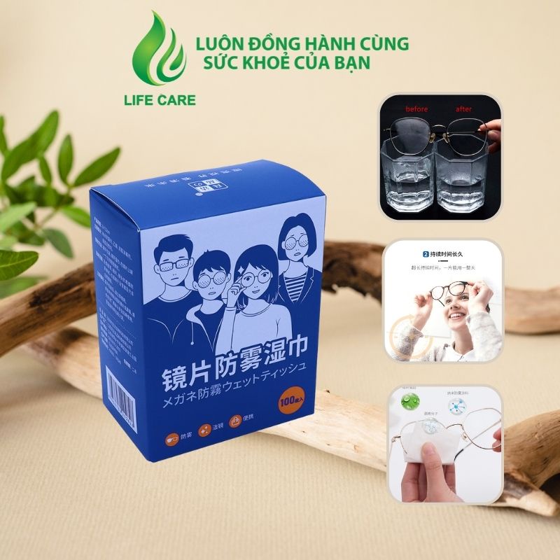 Khăn lau kính Nano hộp 100 miếng khăn giấy chống bám hơi nước, lau sạch nhờn vân tay bụi bẩn trên mắt kính, điện thoại