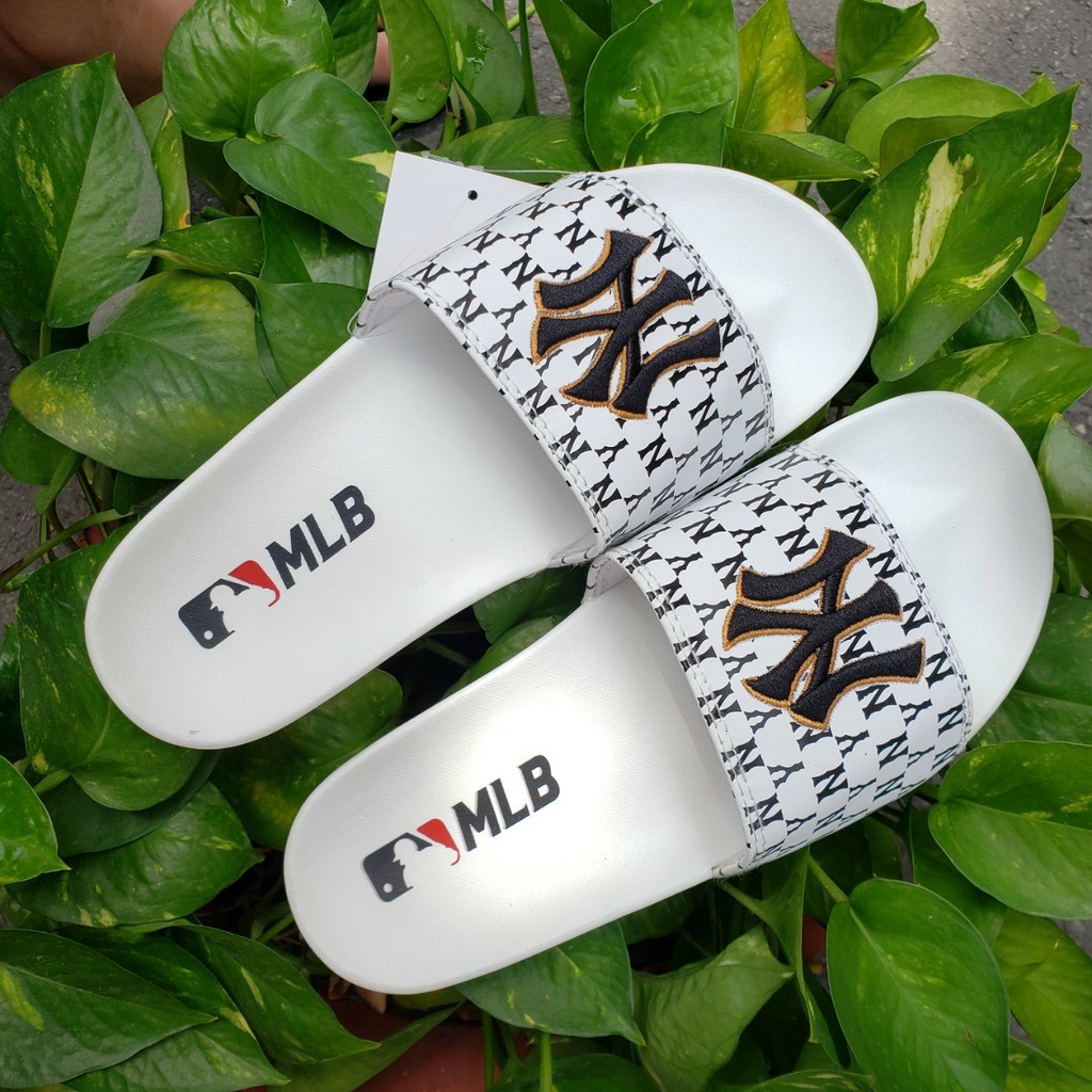 Dép unisex  ❤️FREESHIP + Hộp❤️ dép mlb ny bóng chày quai ngang thể thao nam nữ Thêu NY - NY nỗi chất xịn kèm tag mác gv