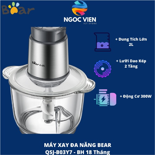 [Hỏa Tốc - HCM] Máy Xay Thực Phẩm Đa Năng Bear QSJ-B03Y7 (2L) Cối Thủy Tinh Chịu Nhiệt Cao Cấp | Chính Hãng | BH 18T