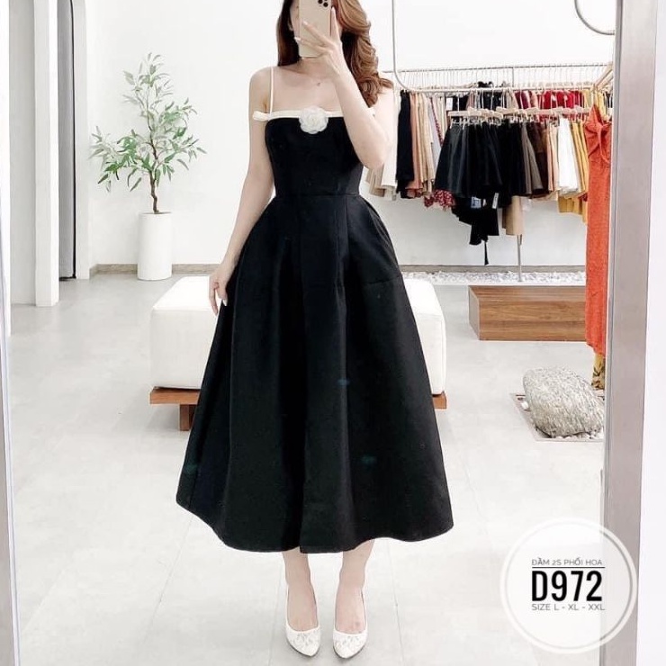 Đầm big size đầm hai dây phối hoa siêu đẹp sang từ 60kg-90kg