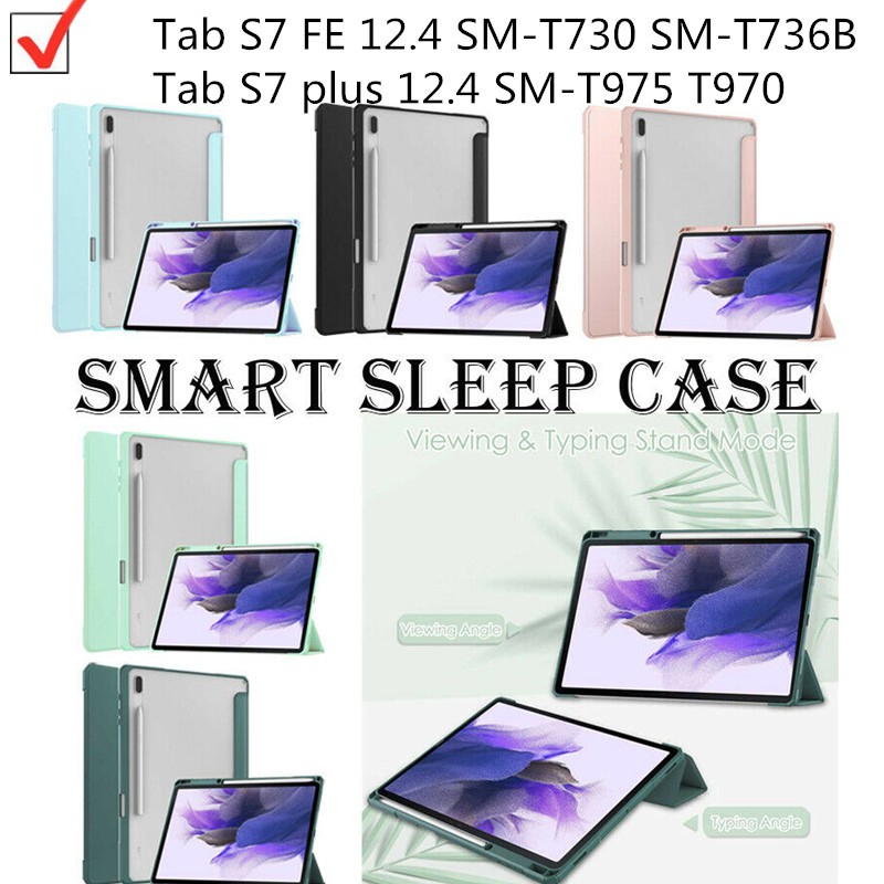 Bao da máy tính bảng nắp gập thông minh có ngăn đựng bút cho Samsung Galaxy Tab S7 FE Plus 12.4" SM-T730 SM-T736B