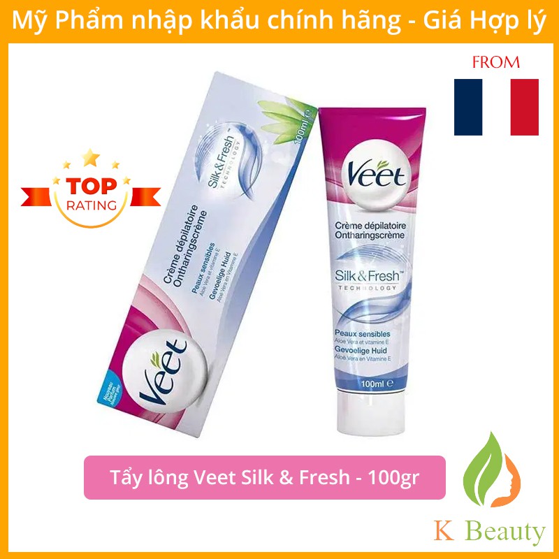 Kem tẩy lông Veet Silk & Fresh cho da thường và da nhạy cảm - 100gr - [Bản Pháp]