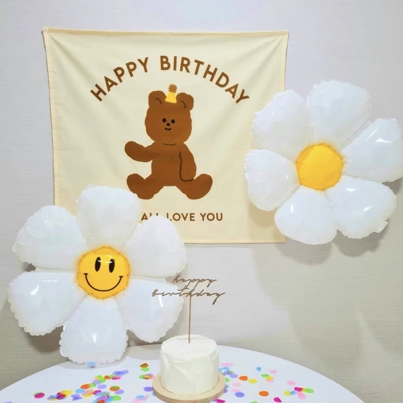 Phông Nền Vải Chúc Mừng Sinh Nhật Gấu Hoa Cúc Chú Hề Mới Nhất Trang Trí Sinh Nhật - Yori Party