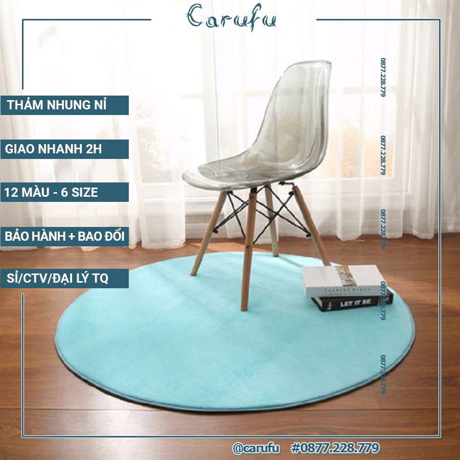 Thảm tròn trải sàn phòng khách 100cm màu Xanh Biển NHUNG nỉ cao cấp