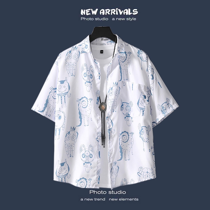 Áo Sơ Mi Đi Biển Tay Ngắn Họa Tiết Hoa Dáng Rộng Thời Trang Mùa Hè Cho Nam Giới
