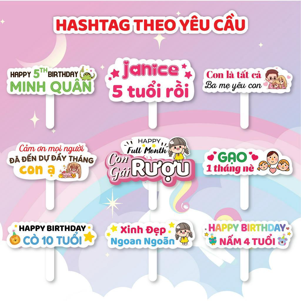 Bảng in hashtag cầm tay giá rẻ theo yêu cầu sử dụng cho đám cưới, sinh nhật, thôi nôi, sự kiện, chương trình, party