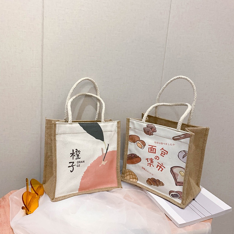 Túi Xách Canvas Mini Dáng Vuông In Họa Tiết Hoạt Hình Phong Cách Hàn Quốc Xinh Xắn