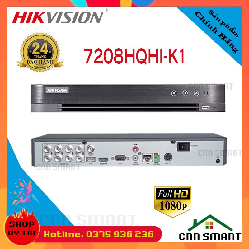 Đầu ghi TVI Hikvision 8 kênh 7208HQHI-K1 Turbo HD 4.0 H265+ ( Vỏ sắt )- Thích hợp lắp cho hộ gia đình - Chính hãng BH24T