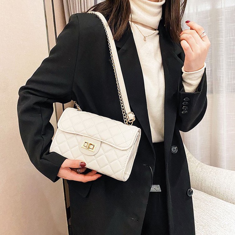 IELGY Túi Đeo Vai Màu Đen Họa Tiết Hình Thoi Phong Cách Hàn Quốc Thời Trang Cho Nữ